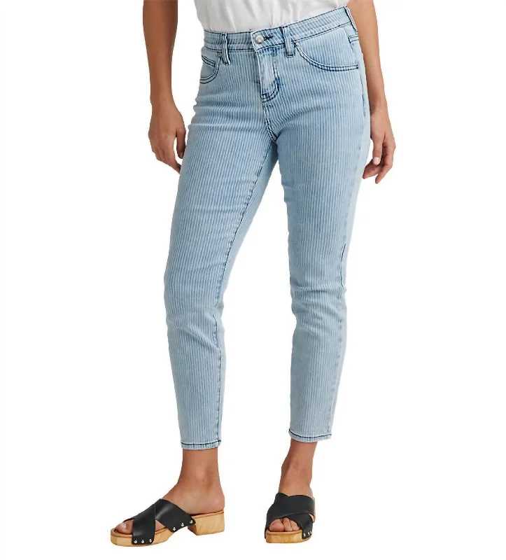 soft modal lounge straight leg slim pants -Cecilia Mid Rise Skinny Jean In Bleached-Stripe