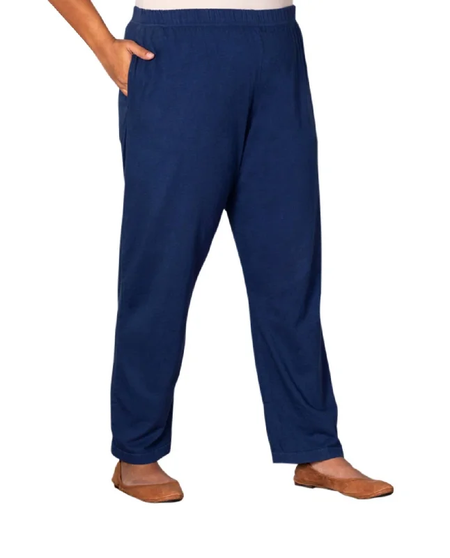 pleated front chino pants -Cotton Relaxed Plus Size Pants In Navy