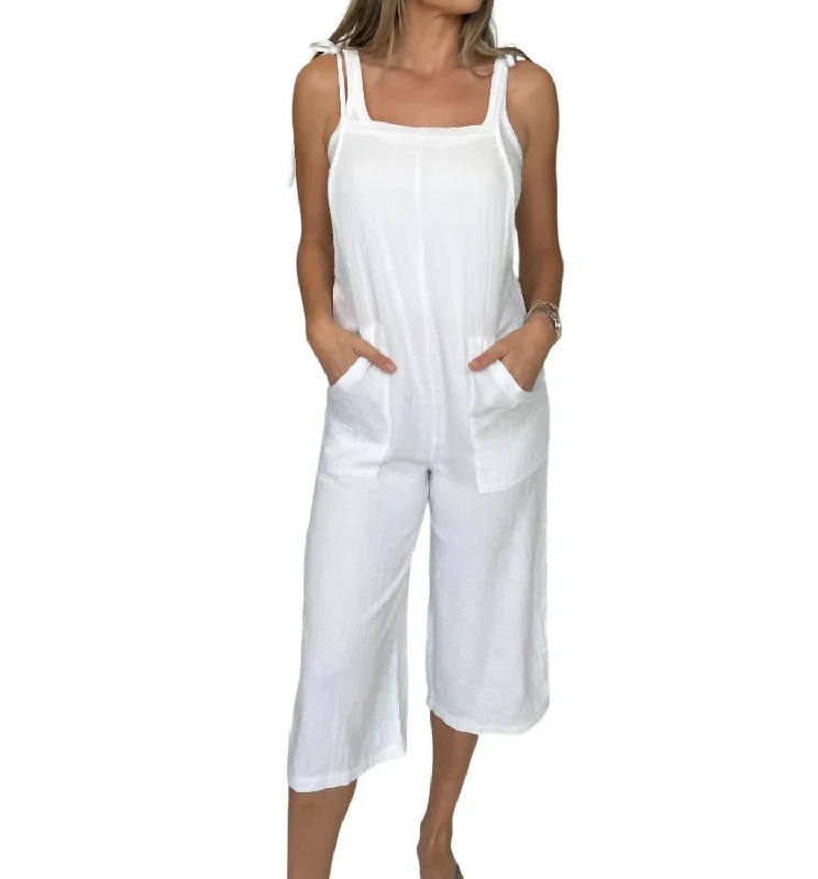 lightweight cargo jogger chino slim pants -Crop Wide Leg Overalls In White