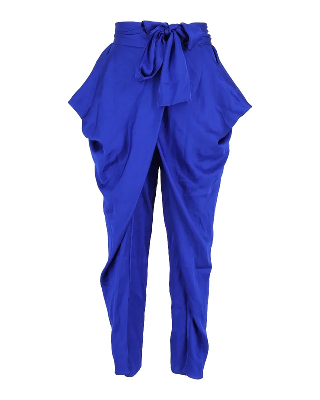 waterproof snow jogger chino slim pants -Diane Von Furstenberg Draped Pegged Pants in Blue Silk