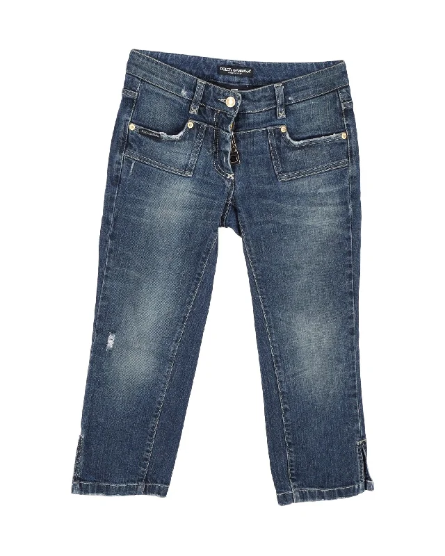 trendy track jogger slim fit pants -Dolce & Gabbana Cropped Denim Jeans in Blue Cotton