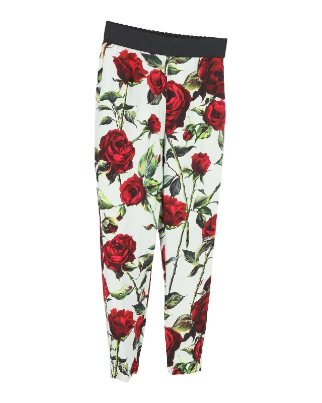 waterproof snow jogger pants -Dolce & Gabbana Floral Print Leggings in Multicolor Silk