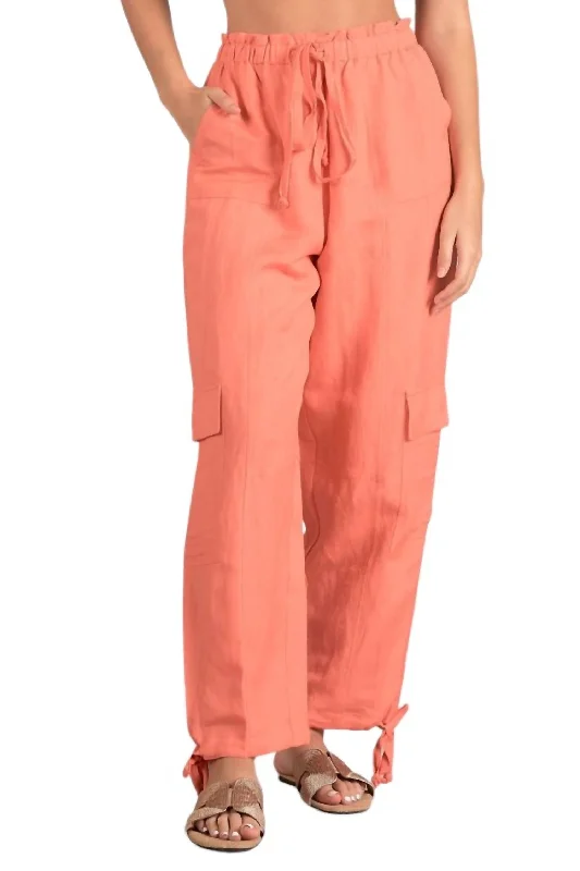 chic leather pants -Drawstring Cargo Pants In Coral