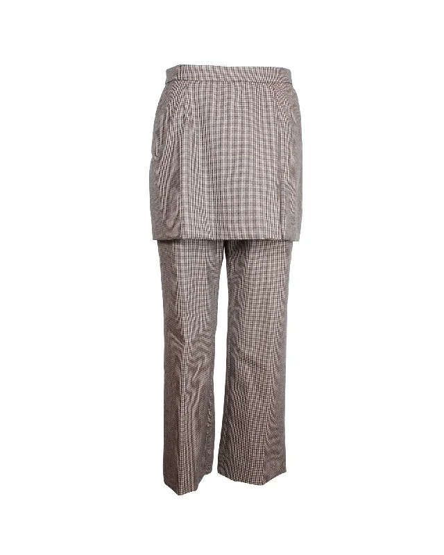 vintage high waisted jeans wide leg slim pants -Dries Van Noten Pinella Check Draped Panel Straight Leg Trousers in Brown Wool