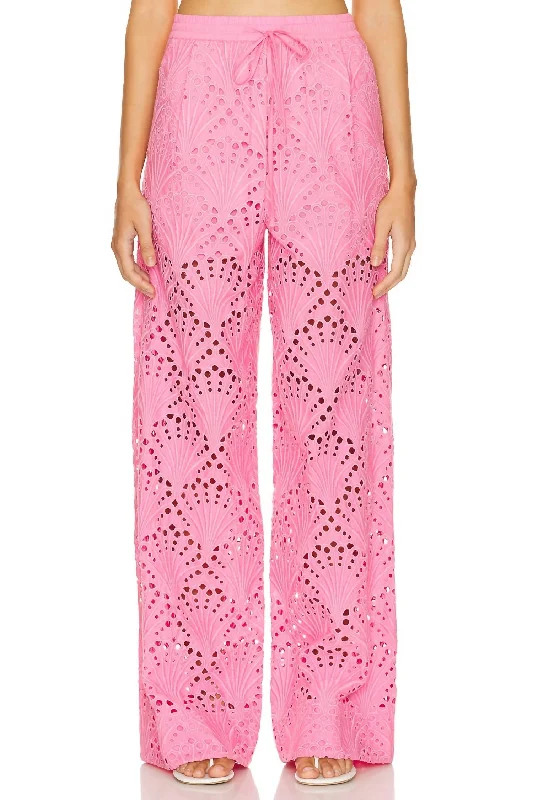 stretchy jogger chino straight leg pants -Fab Broderie Anglaise Pant In Bubblegum