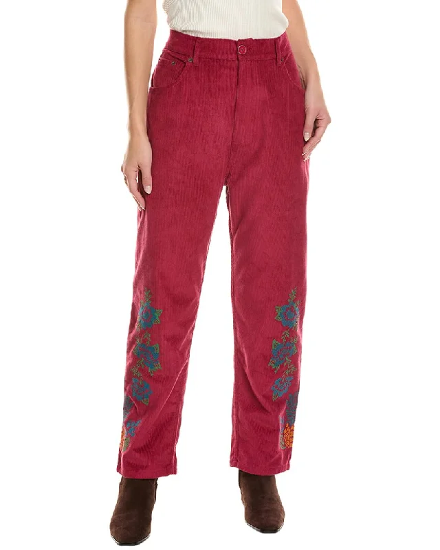 high stretch yoga leggings slim fit pants -FARM Rio Embroidered Corduroy Pant