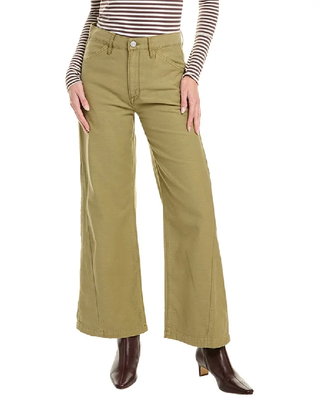 flared corduroy wide pants -FRAME Denim Le Baggy Washed Summer Sage Palazzo Jean