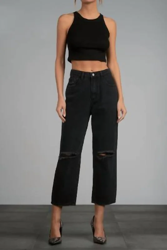 flared dress chino pants -Fray Hem Distressed Crop Jeans In Black Vintage