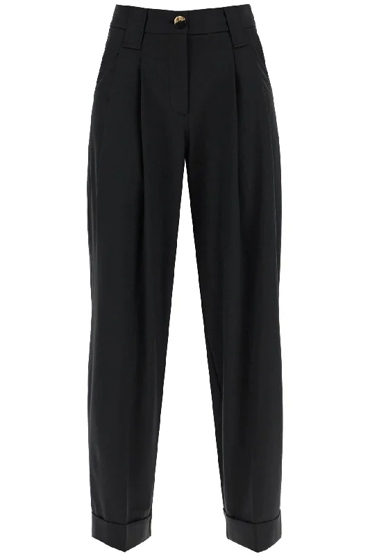 tailored wool slim fit straight pants -Ganni Women's Double Pleat Fluid Trousers