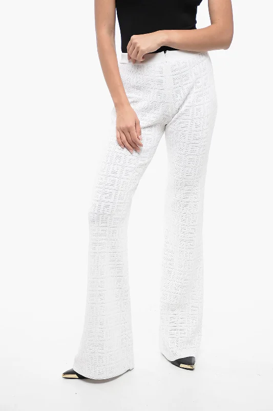 flared yoga leggings straight leg pants -Givenchy Perforated Viscose Blend Flared Fit Pants with Monogram Moti