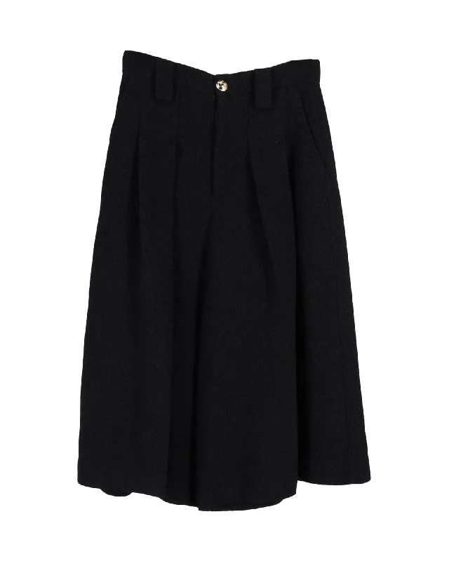 casual weekend straight pants -Gucci Pleated Wide-Leg Culottes in Black Polyester