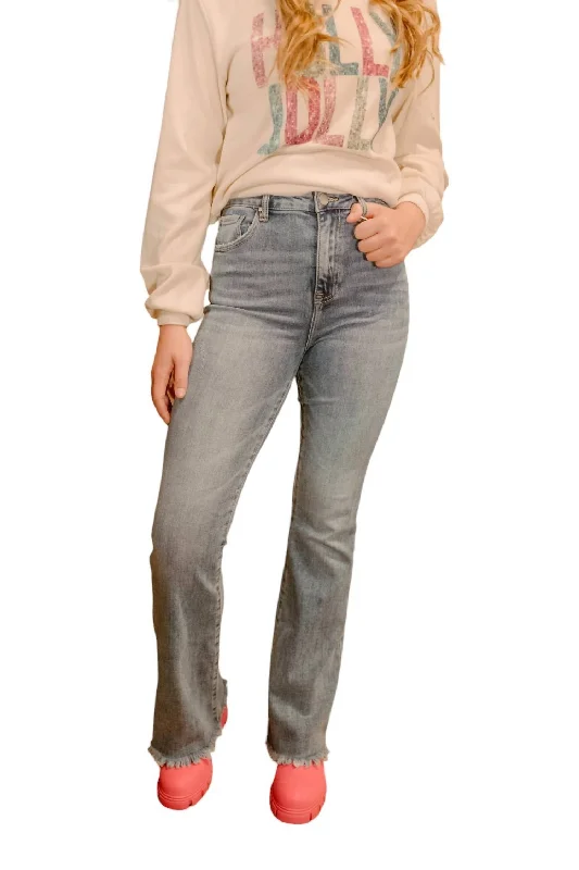 versatile hybrid travel slim fit pants -Hannah Vintage High Rise Flare Denim Jean In Light Wash