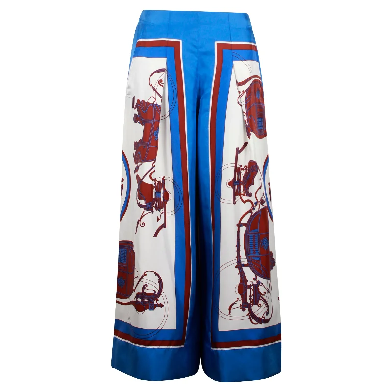 quick dry gym jogger pants -Hermes Printed Culottes in Blue Silk