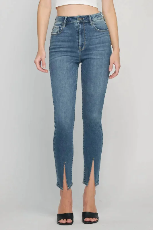 high waisted cargo pants -Hidden Taylor Split Hem Skinny Jeans In Medium Wash