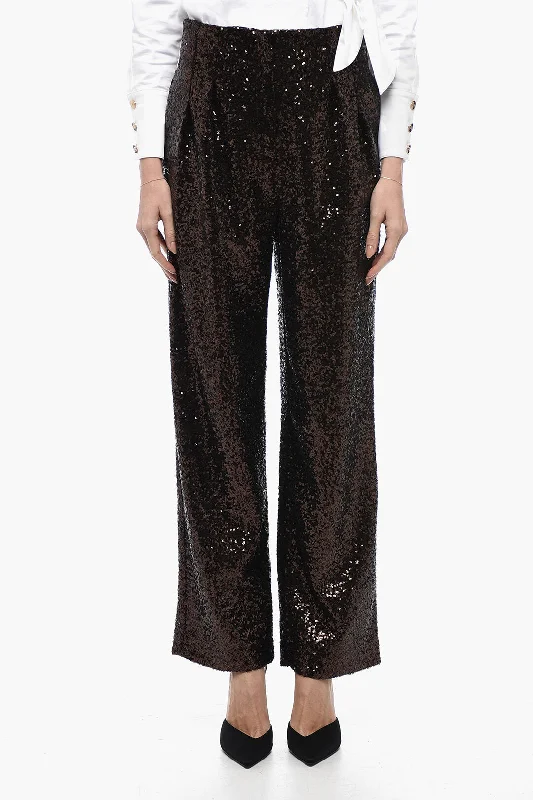 casual weekend chino pants -In The Mood For Love Sequined CLYDE Pants with Wide Leg