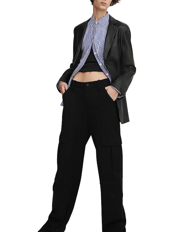 flared corduroy wide pants -Irina Womens High Rise Knit Cargo Pants