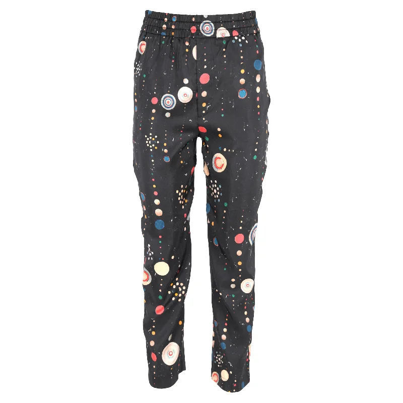 durable hiking cargo jogger pants -Isabel Marant Polka Dots Print Gartered-Waist Straight-Leg Trousers in Black Cotton