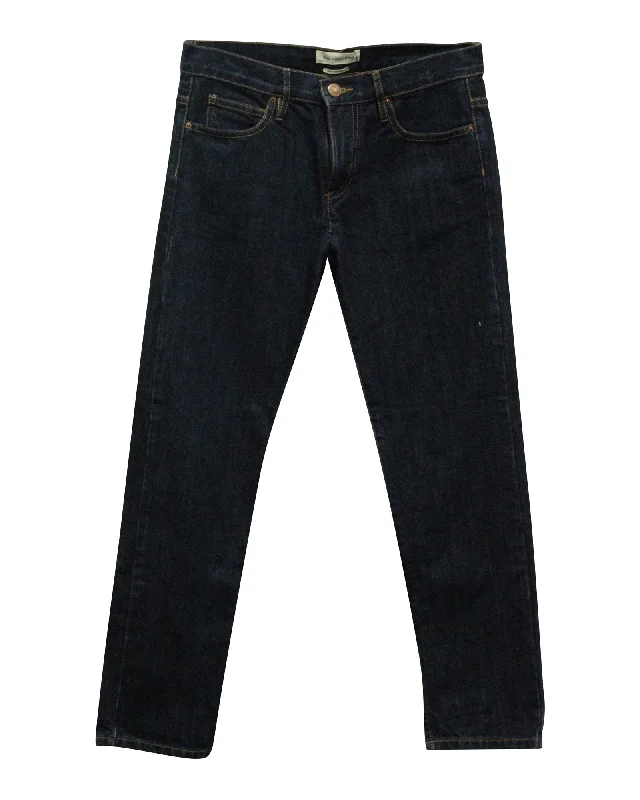 warm fleece-lined skinny jeans slim pants -Isabel Marant Straight Leg Pants in Blue Cotton Denim