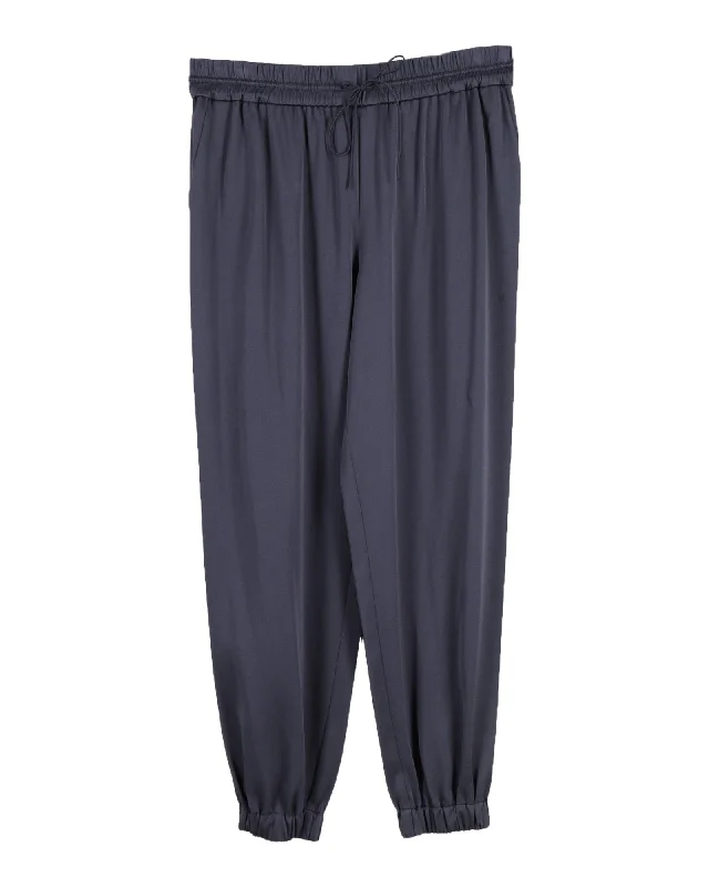 trendy wide leg jeans skinny fit slim pants -Jason Wu Drawstring Pants in Navy Blue Silk