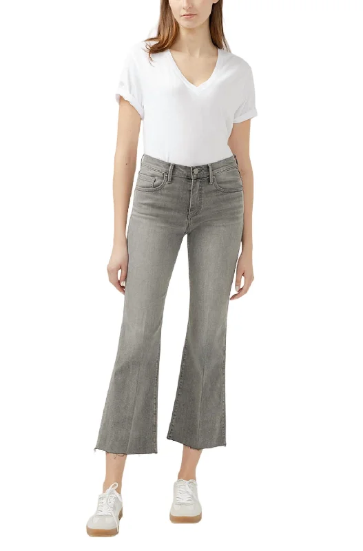 relaxed chino straight leg slim pants -Kait Mid Rise Kick Flare Leg Jean In Boulevard Grey