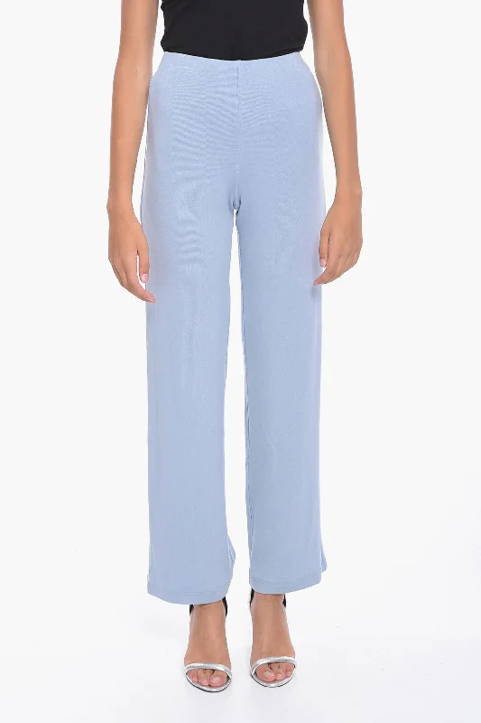 adjustable waist pants -Lama Jouni Ribbed High-Waisted Palazzo Pants