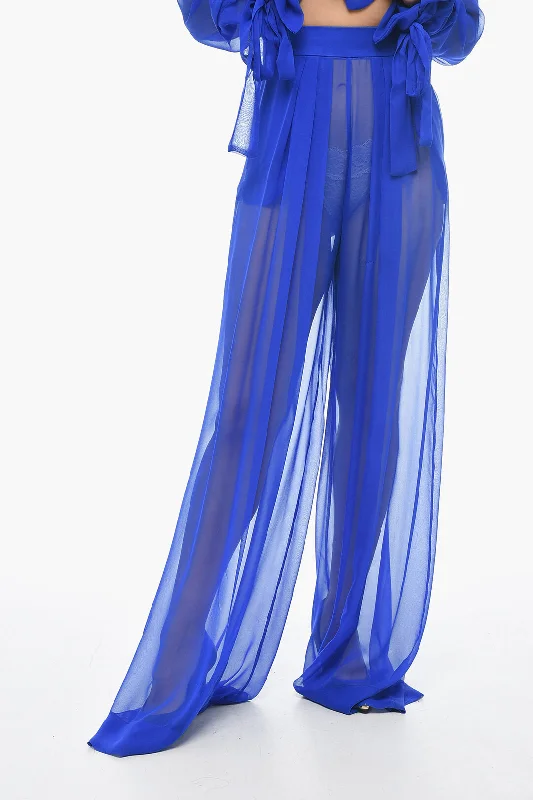 breathable cotton jogger straight pants -LaQuan Smith Silk Chiffon Palazzo Pants with Side Zip