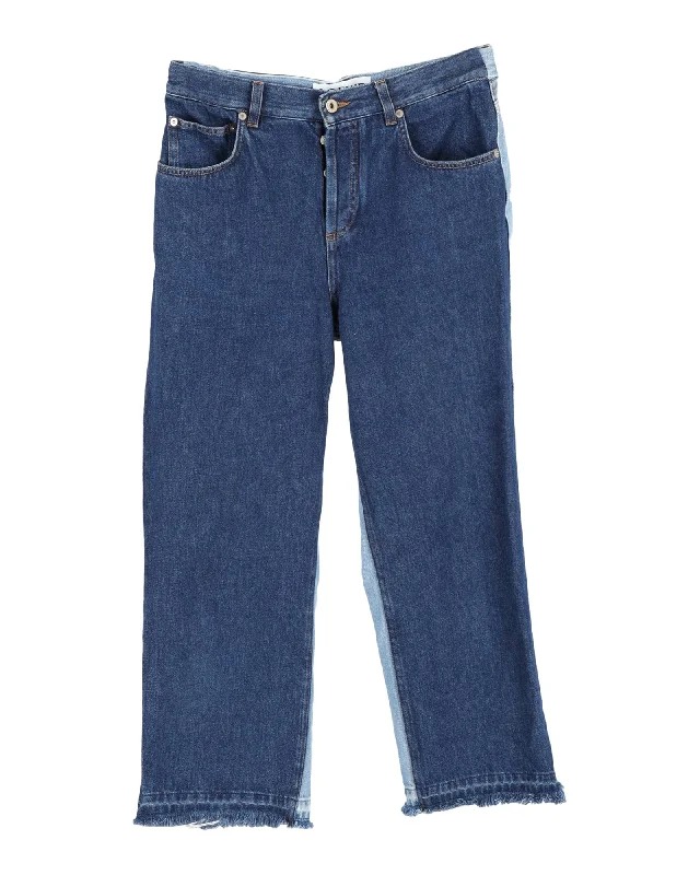 comfy sleep lounge pants -Loewe Two-Tone Wide Leg Pants in Blue Denim