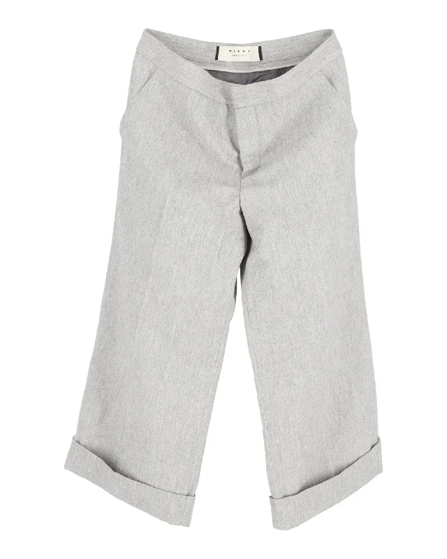 vintage high waisted jeans pants -Marni Folded Hem Trousers in Grey Cupro