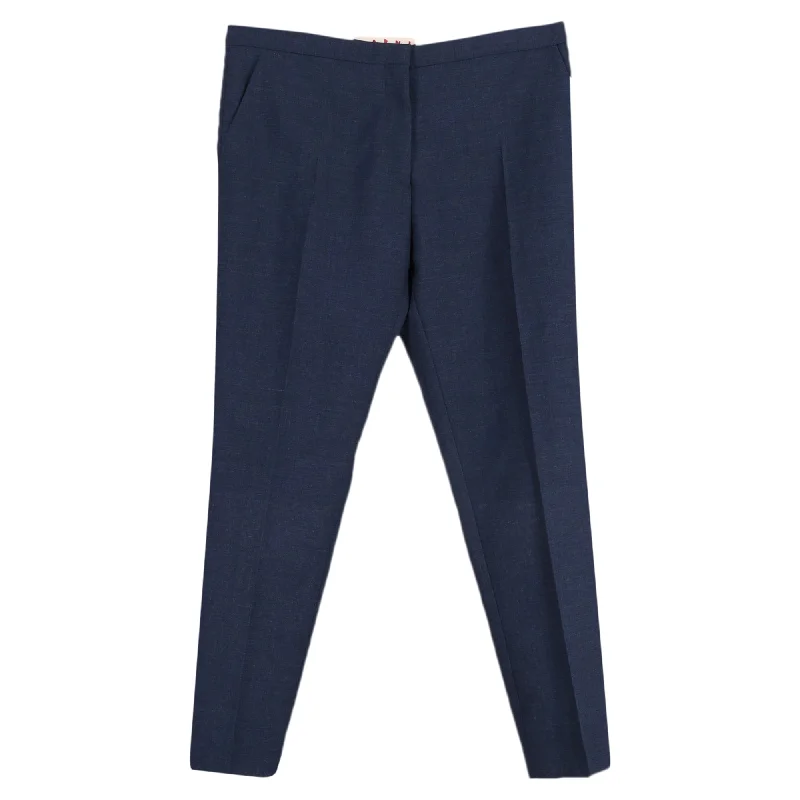 moisture-wicking running chino pants -Marni Straight Leg Trousers in Blue Wool