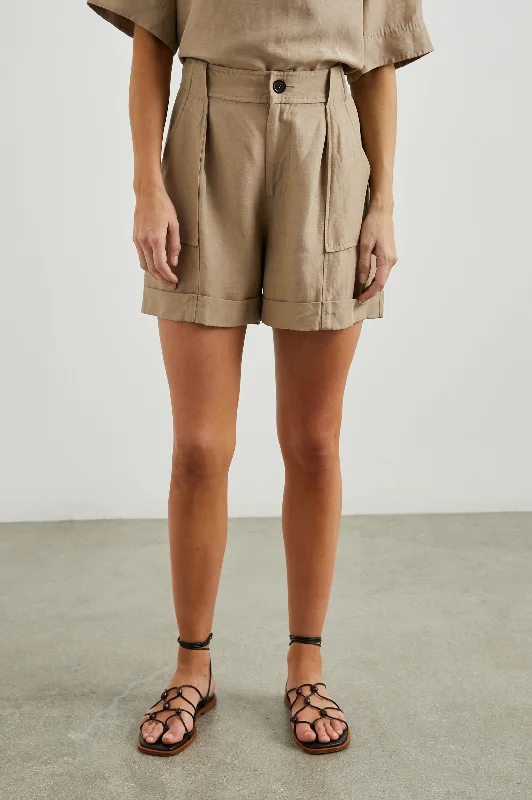 soft knit lounge straight leg slim pants -MARYAM SHORT - SAFARI