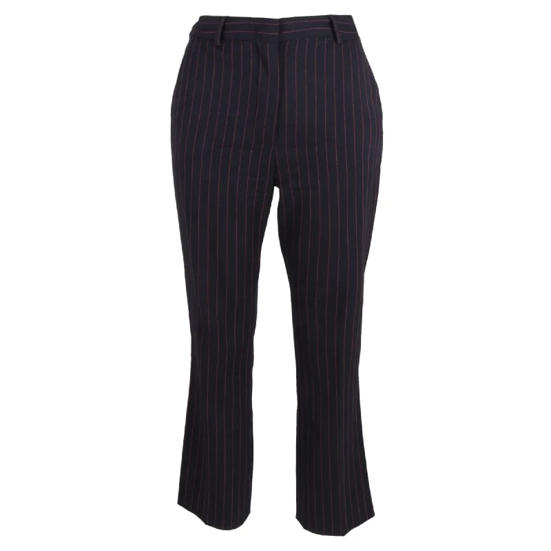 cozy velour track jogger pants -Max Mara Pin Stripe High-Rise Straight-Leg Trousers in Navy Blue Wool