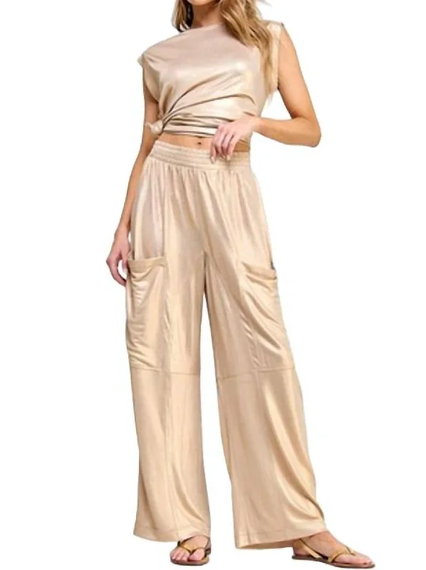 durable work pants -Metallic Pant In Gold