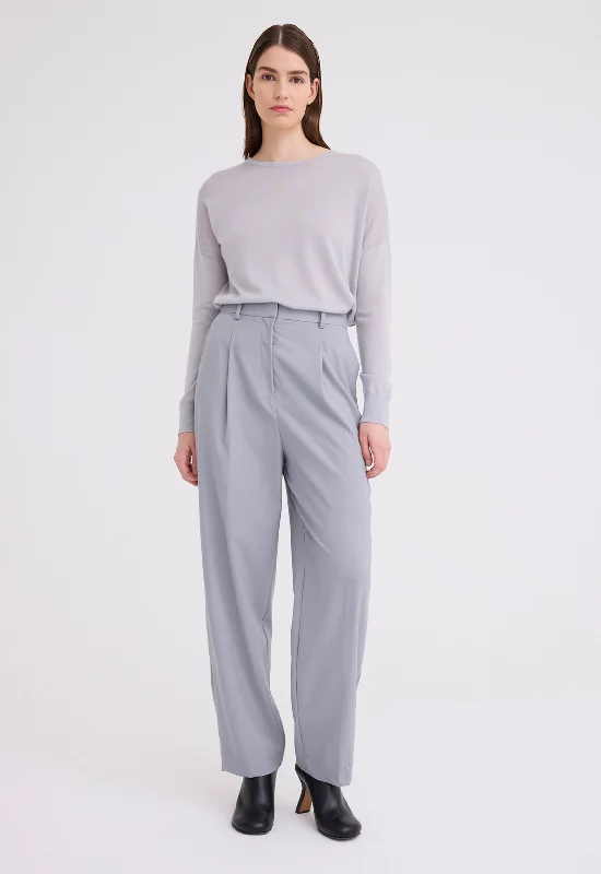 high waisted linen wide pants -Micah Pleated Wool Pant - Oxide Grey