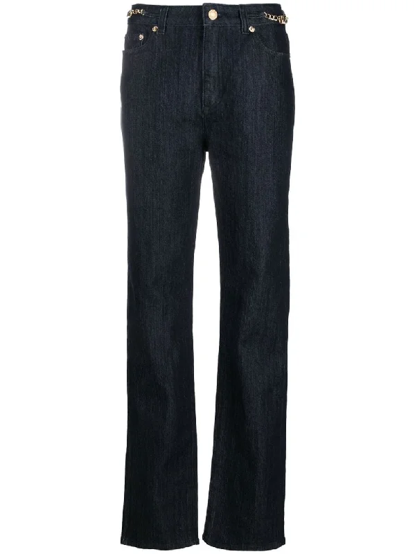 breathable linen jogger wide leg pants -Mmk Women's Jeans blue