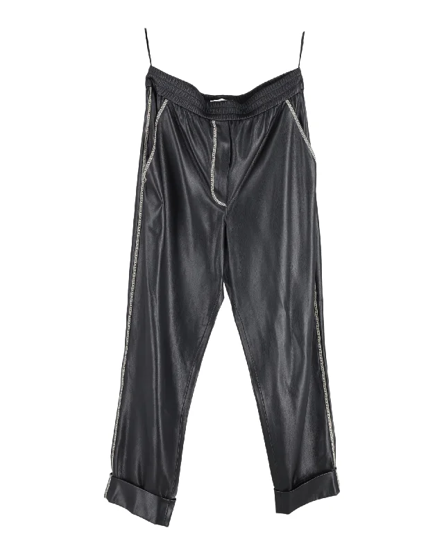 flared yoga leggings straight leg pants -Nanushka Elastic-Waist Trousers in Black Faux Leather