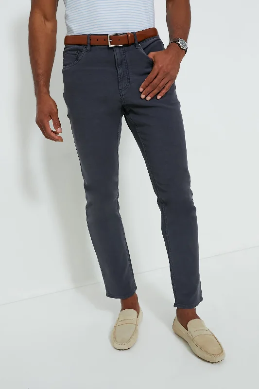 relaxed yoga lounge slim pants -Navy Stretch Terry 5 Pocket