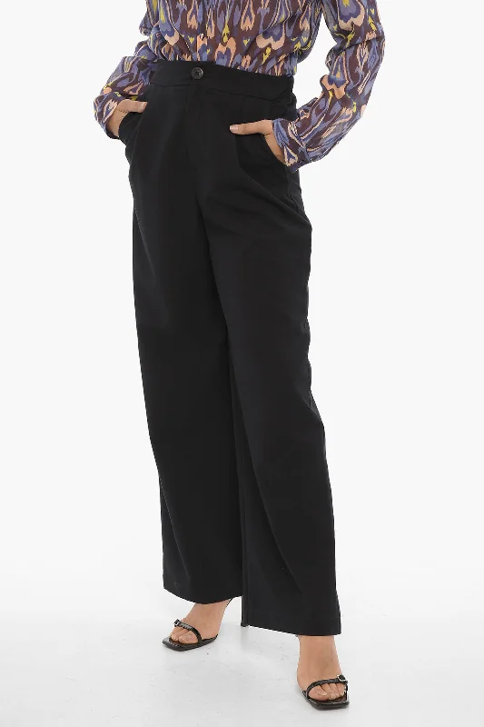 moisture-wicking running chino straight pants -Oblò Unique Wide Leg Stretch Fabric Single-Pleat Pants