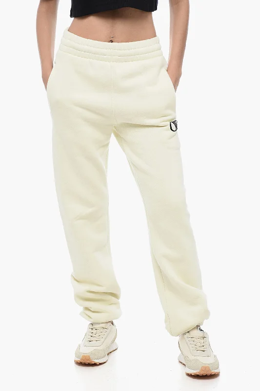 elegant satin dress wide leg pants -Off-White Embroidered Logo Brushed Cotton Joggers