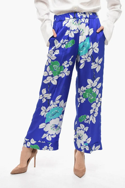 quick dry gym jogger chino slim pants -Parosh Silk Palazzo Pants with Floral Print