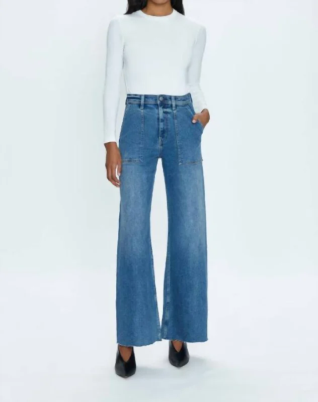 warm fleece-lined skinny jeans pants -Penny High Rise Wide Leg Jean In Canal