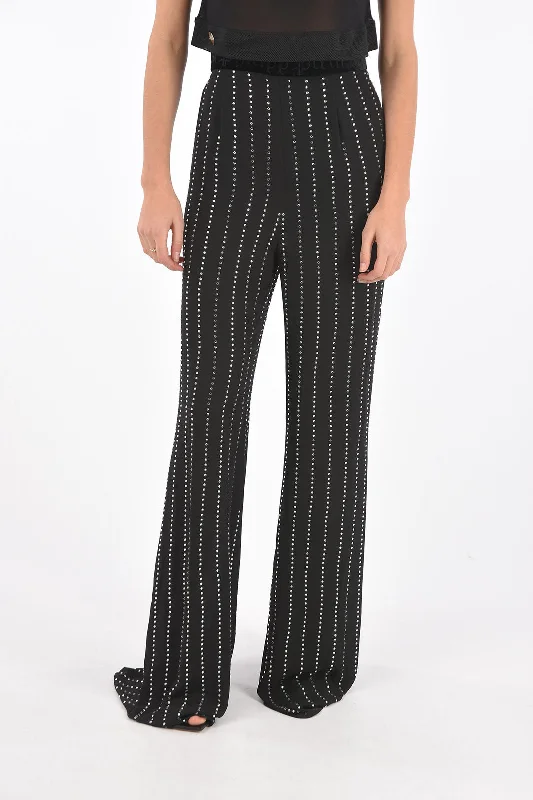 ripped denim pants -Philipp Plein COUTURE crystal all over high rise waist palazzo pants