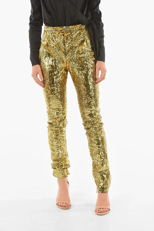 lightweight travel pants -Philipp Plein COUTURE Zipped Ankle ELEGANT Sequined Pants