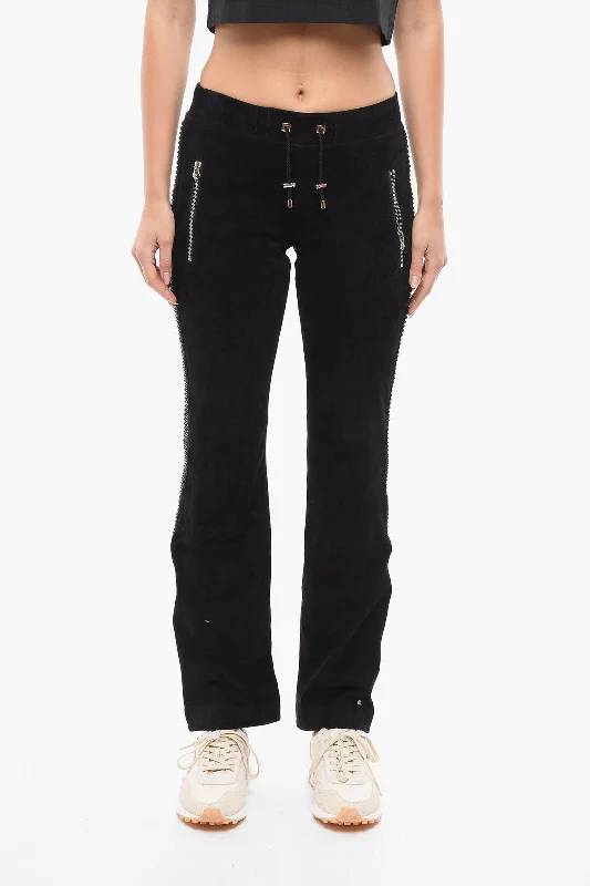 casual weekend straight leg slim pants -Philipp Plein Suede TOO GOOD Sweatpants with Crystals