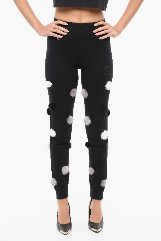 soft bamboo cozy pants -Philipp Plein Wool Blend SKULL Sweatpants with Fur Pon Pon