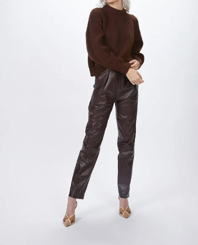 chic leather skinny jeans slim fit pants -Pleated Leather Pants In Plum