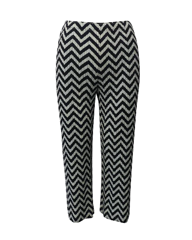 satin party wide leg slim fit pants -Pleats Please Zigzag Print Pants in Multicolor Polyester