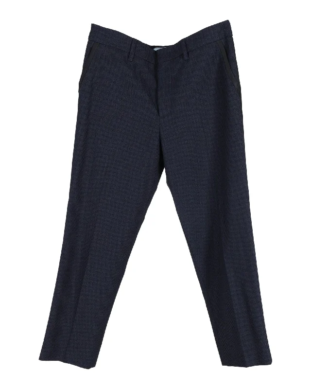 lightweight travel chino straight leg pants -Prada Checked Straight-Leg Trousers in Navy Blue Wool