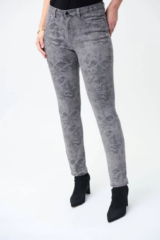 stretchy twill slim fit straight pants -Printed Embellished Jeans In Grey