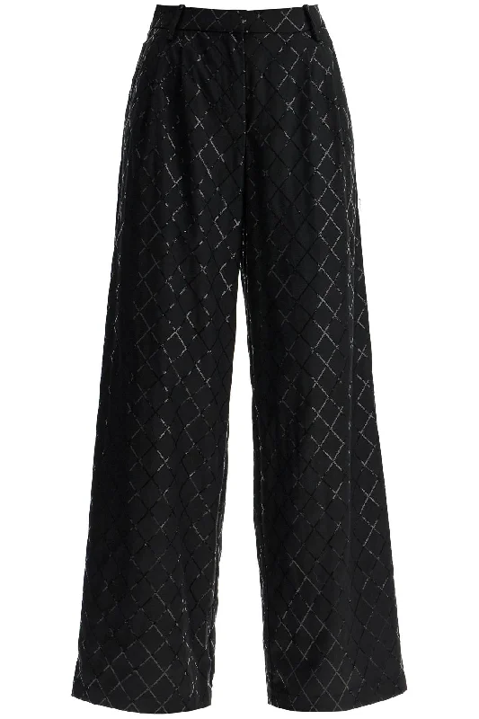 chic satin wide leg slim pants -Rotate Women's Wide Pants With Sequins.