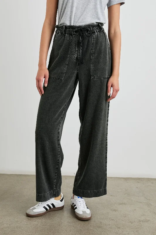 stylish culottes wide leg pants -RYAN PANT - FADED BLACK